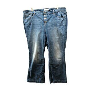 Torrid High Rise Flare Jeans Womens Plus Size 26R Blue Exposed Button Fly
